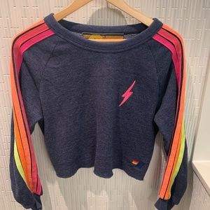 Aviator Nation Bolt Embroidery Classic Cropped Crew Sweatshirt